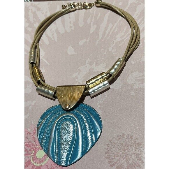 Necklace Pendant Blue & Gold Statement Women’s Large Costume Y2K Fairycore - Picture 2 of 10
